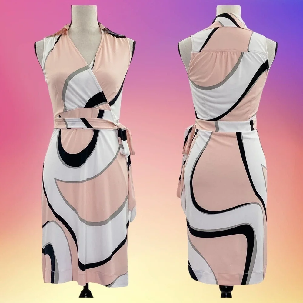 NEW York & Company Pink Abstract Wrap Dress